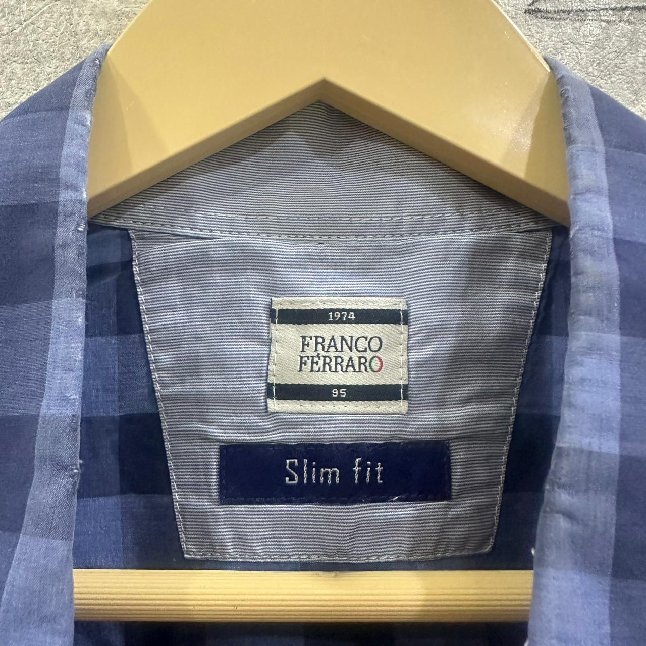 Franco Ferraro Men’s Korean Shirt - Blue Checkered (S)