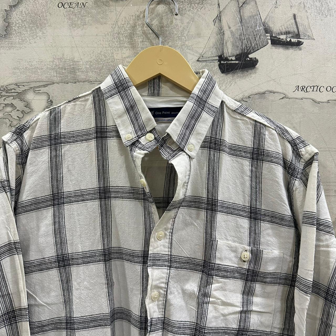 Men’s Shirt - White & Blue Checkered (L)
