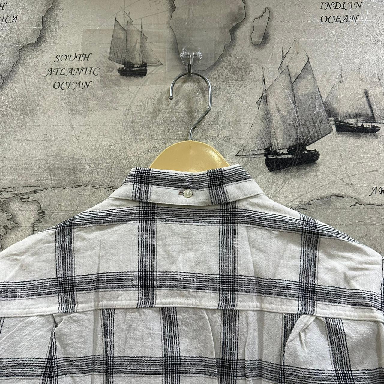 Men’s Shirt - White & Blue Checkered (L)