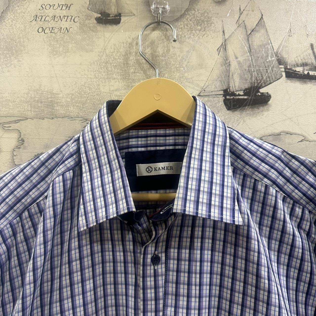 KAMER Men’s Shirt - White & Purple Checkered (L)