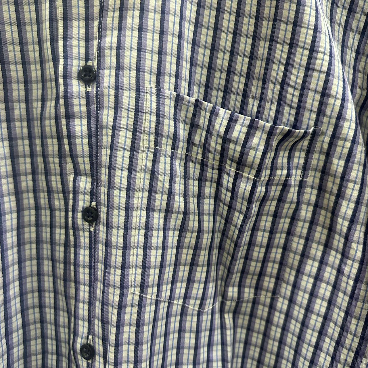 KAMER Men’s Shirt - White & Purple Checkered (L)