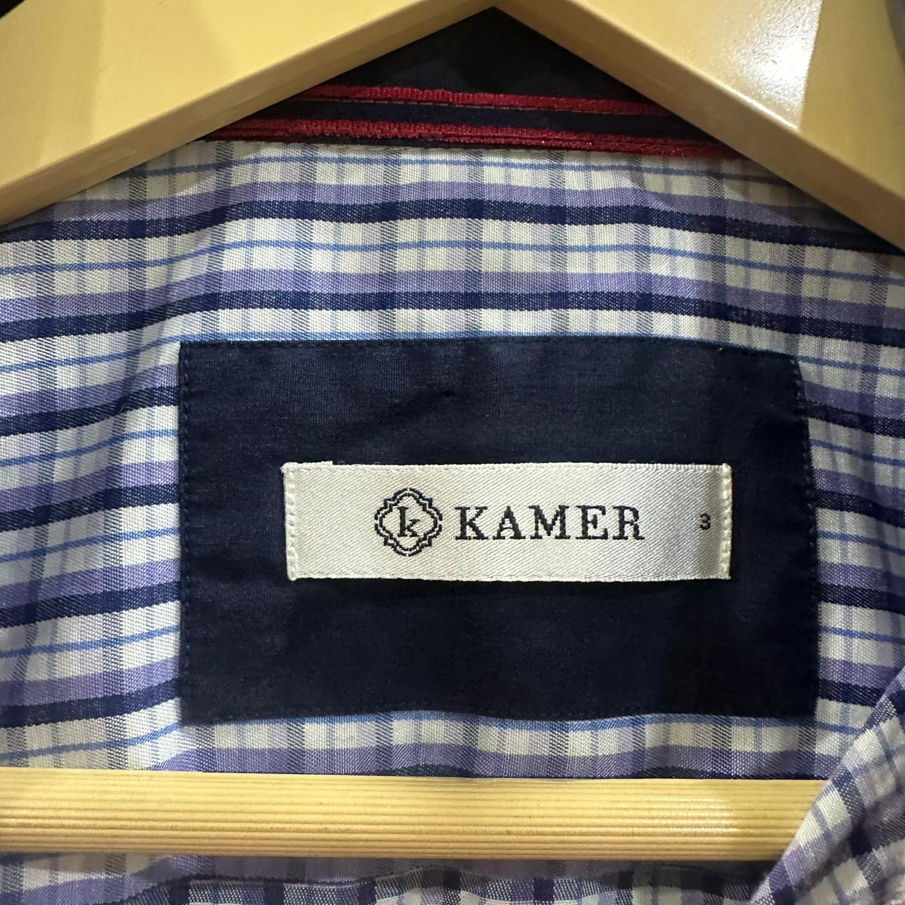 KAMER Men’s Shirt - White & Purple Checkered (L)