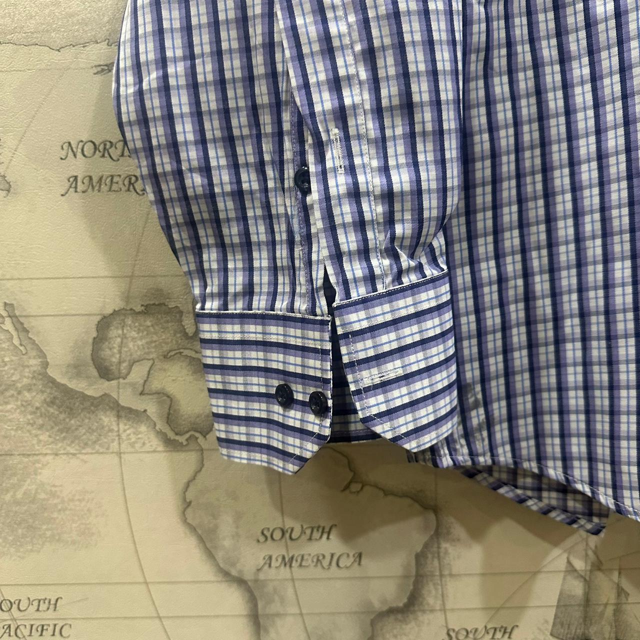 KAMER Men’s Shirt - White & Purple Checkered (L)