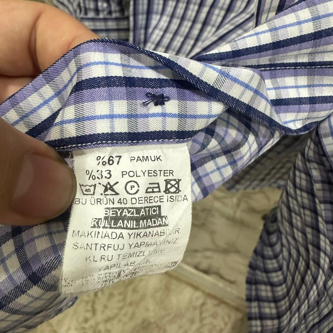 KAMER Men’s Shirt - White & Purple Checkered (L)