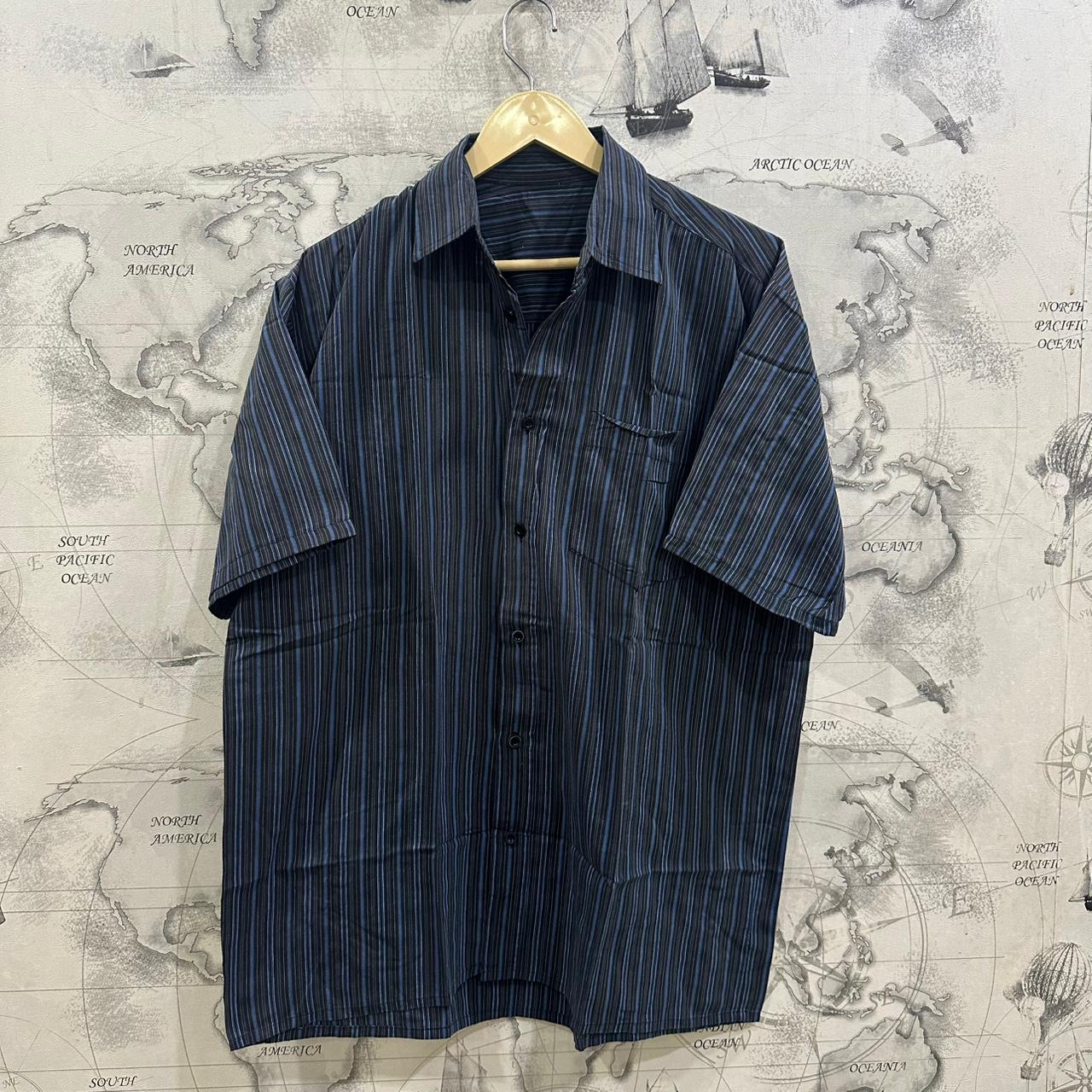 AWG Mode Center Men’s Shirt - Black & Blue Striped (XL)
