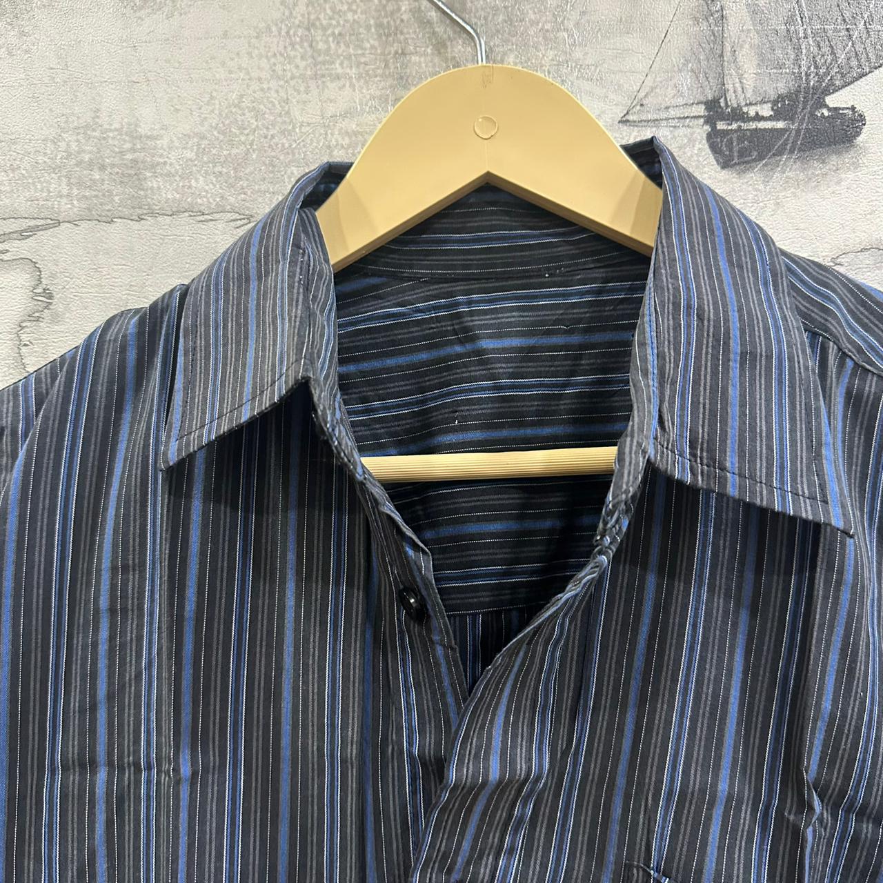 AWG Mode Center Men’s Shirt - Black & Blue Striped (XL)