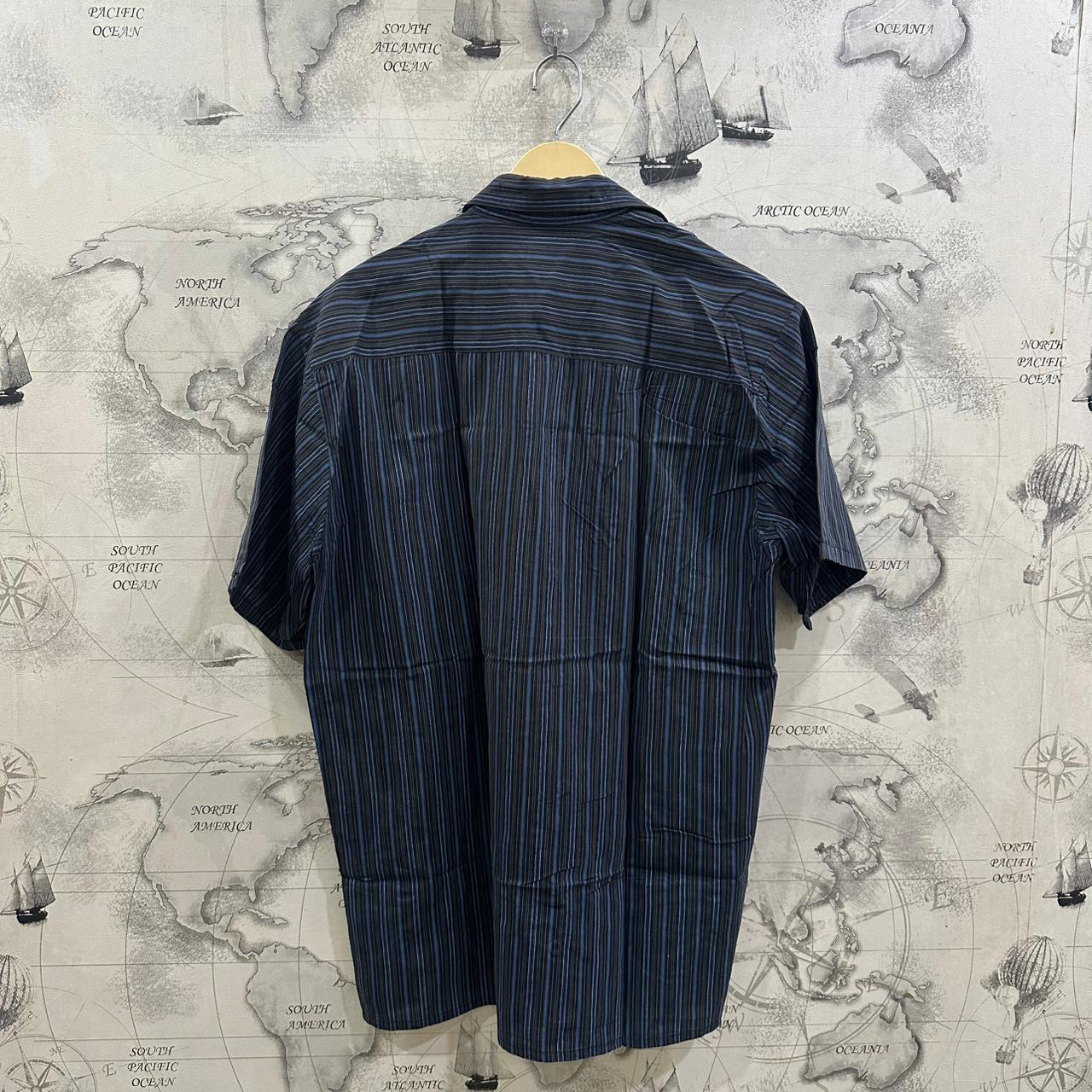 AWG Mode Center Men’s Shirt - Black & Blue Striped (XL)