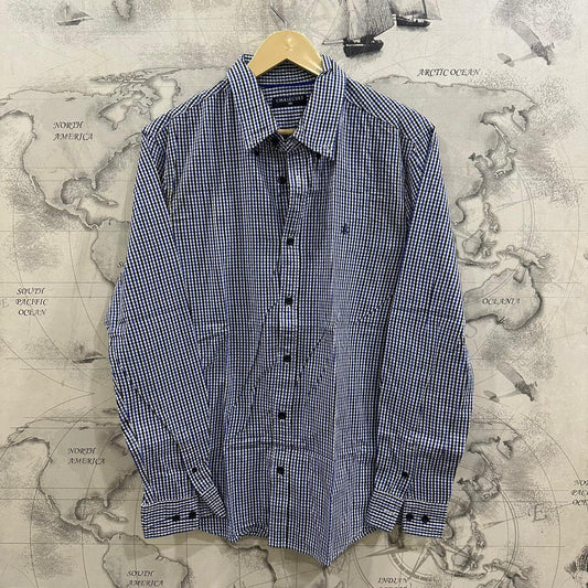 CHASECULT Men’s Korean Shirt - Blue/White/Black Checkered (S)