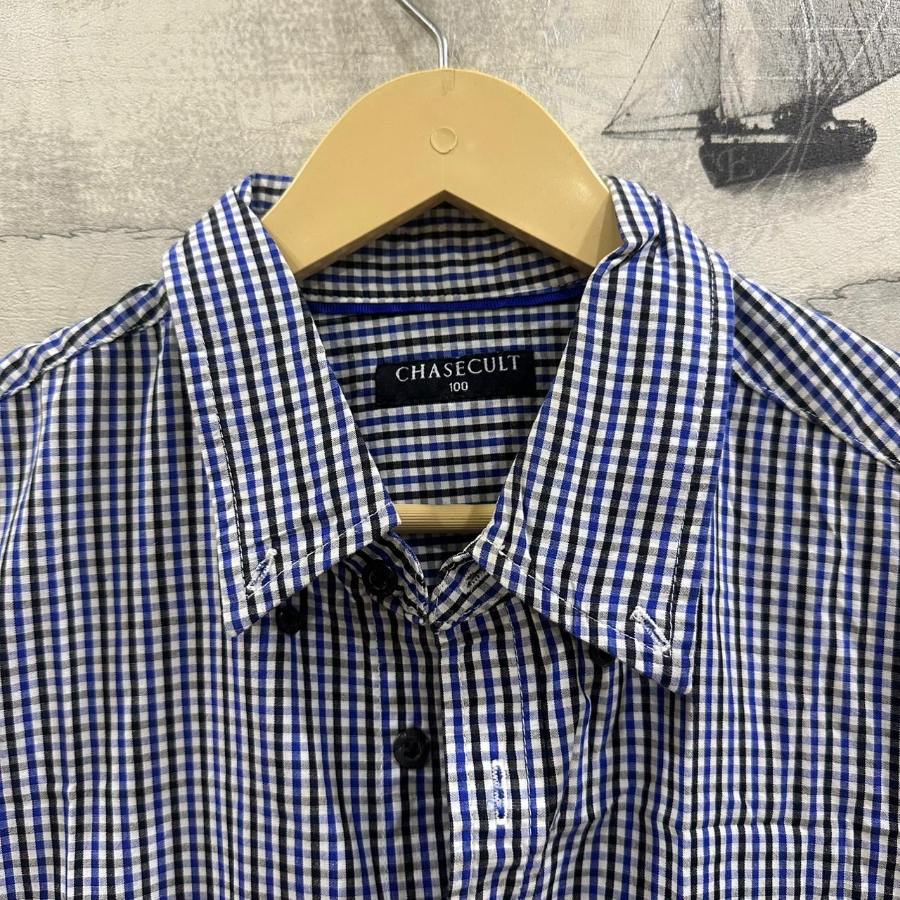CHASECULT Men’s Korean Shirt - Blue/White/Black Checkered (S)
