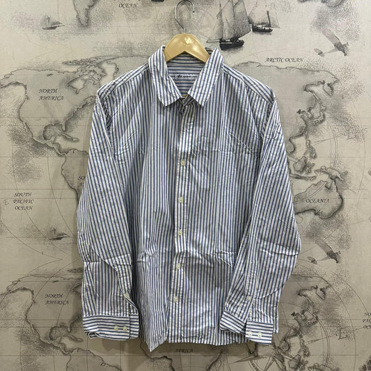 Bangbang Jeans Men’s Korean Shirt - White & Light Blue Striped (M)