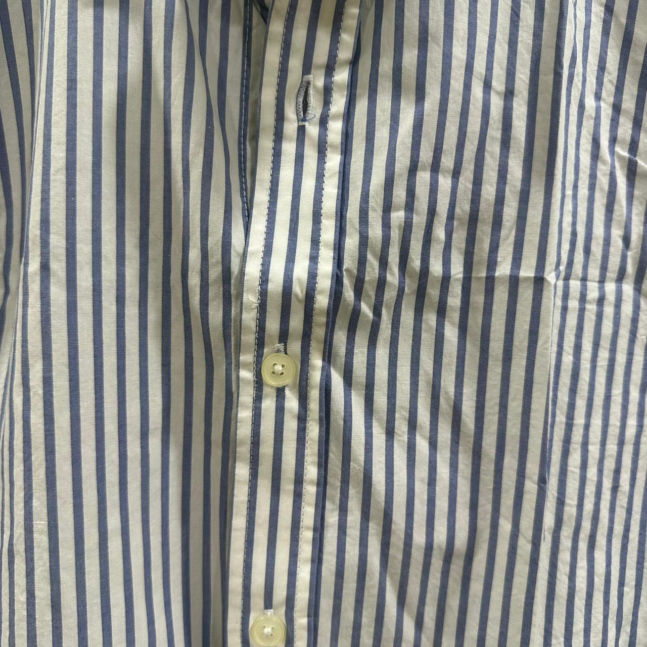 Bangbang Jeans Men’s Korean Shirt - White & Light Blue Striped (M)