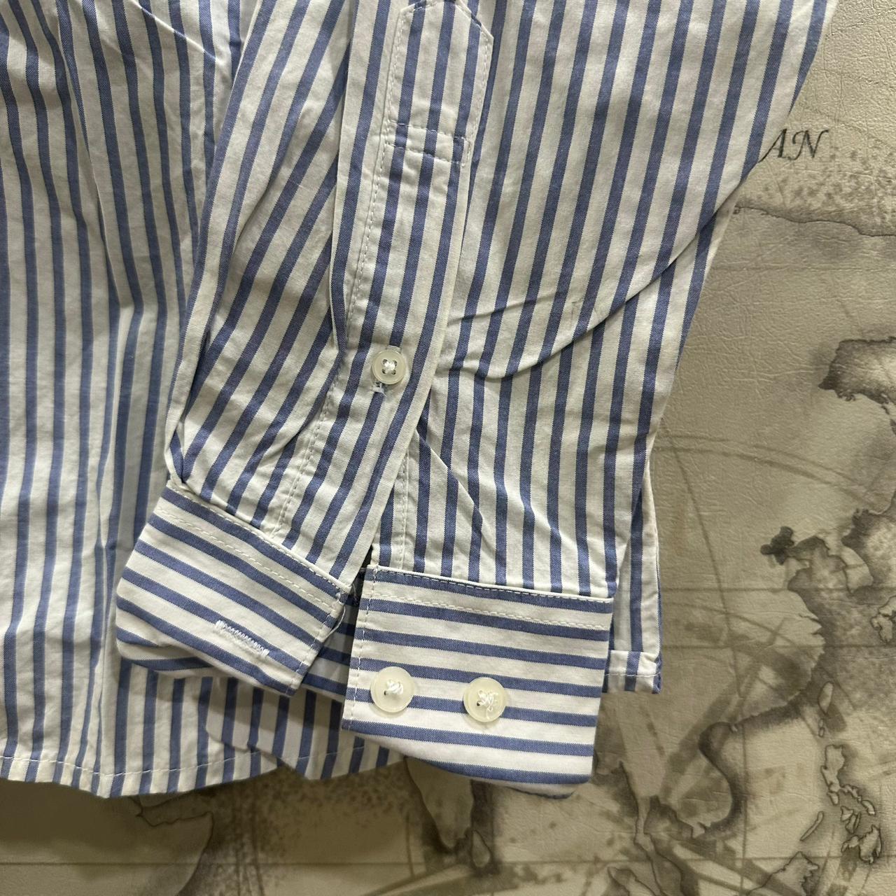 Bangbang Jeans Men’s Korean Shirt - White & Light Blue Striped (M)