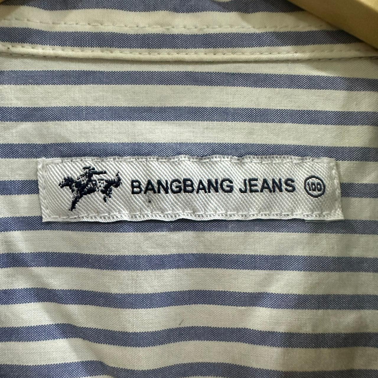 Bangbang Jeans Men’s Korean Shirt - White & Light Blue Striped (M)