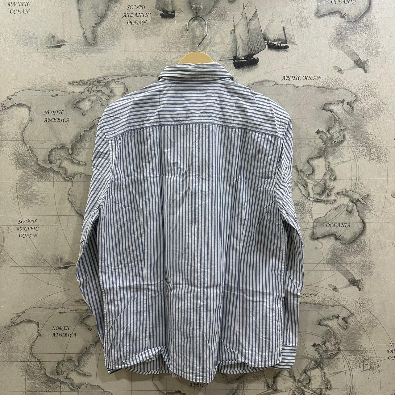 Bangbang Jeans Men’s Korean Shirt - White & Light Blue Striped (M)