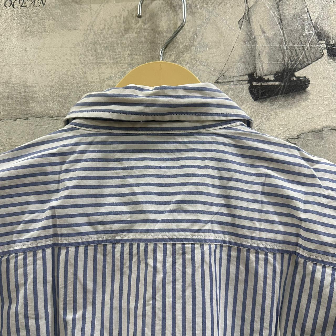 Bangbang Jeans Men’s Korean Shirt - White & Light Blue Striped (M)