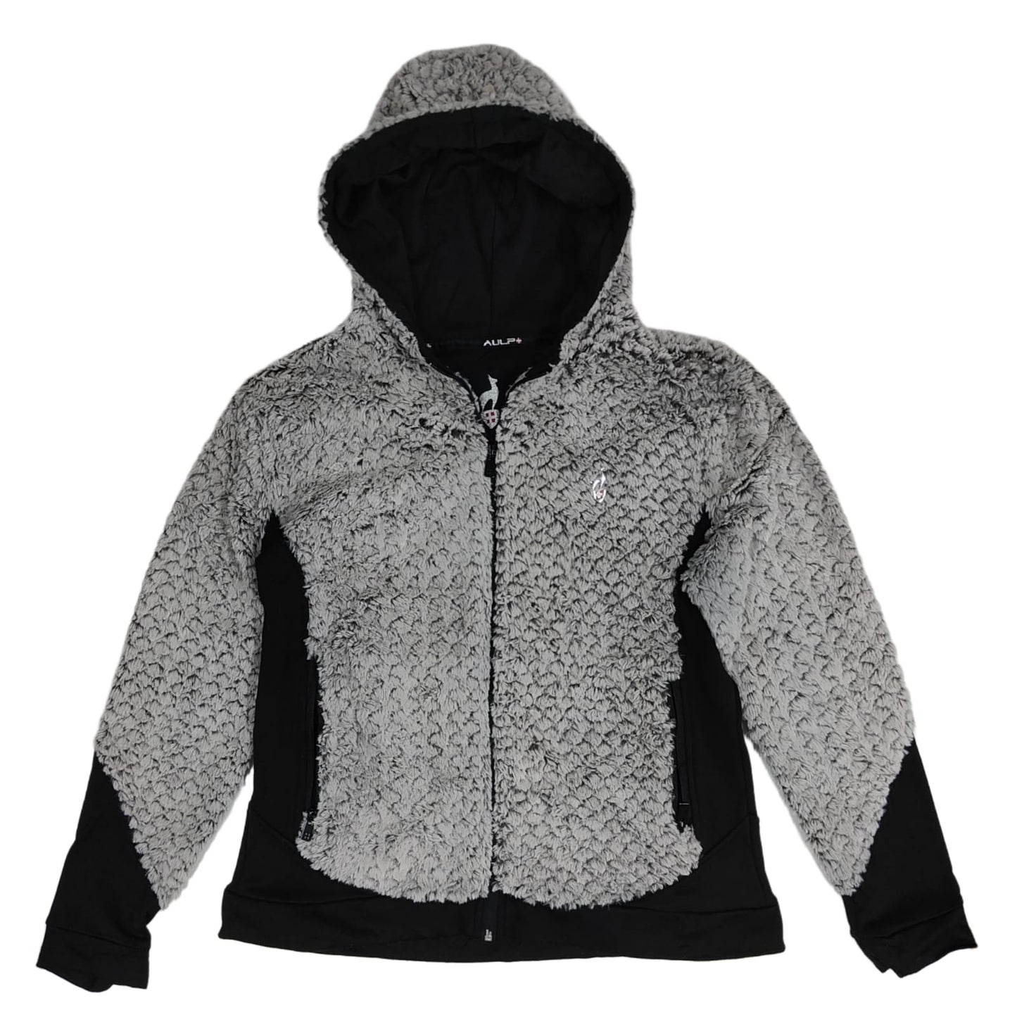 AULP Women's Hooded Fleece Jacket - Black & White (L)