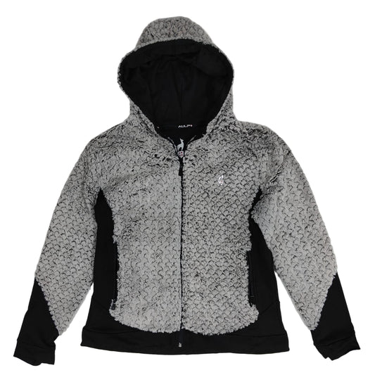 AULP Women's Hooded Fleece Jacket - Black & White (L)