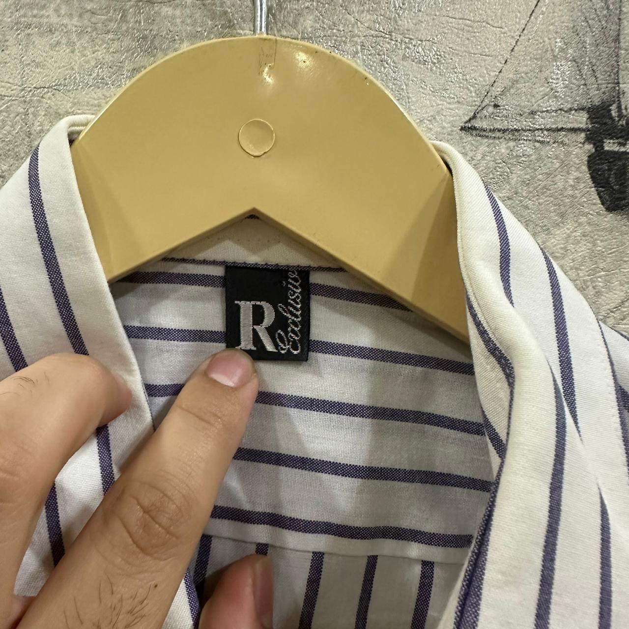 R Exclusive Men’s Shirt - Purple & White Striped (L)